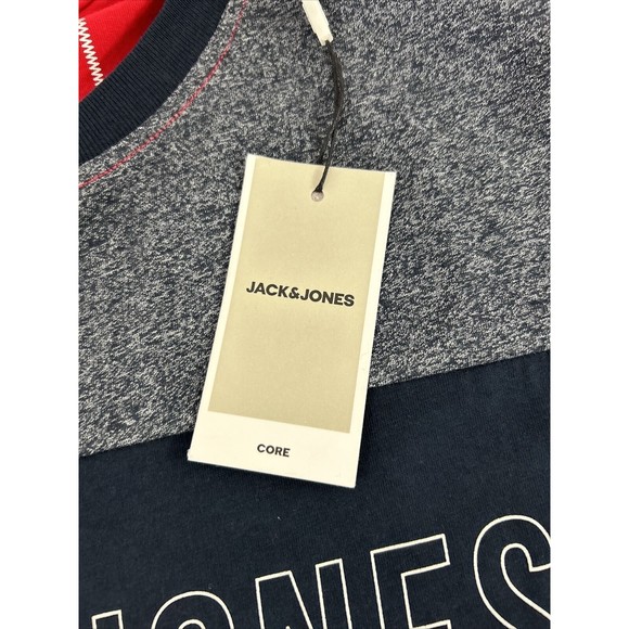 JACK & JONES Mens XL Core Colorblock T-Shirt Top Grey Red Large Logo UK Size NWT - Picture 9 of 11
